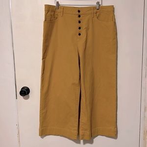 Women’s 18 wide leg, crop, mustard color denim with button fly